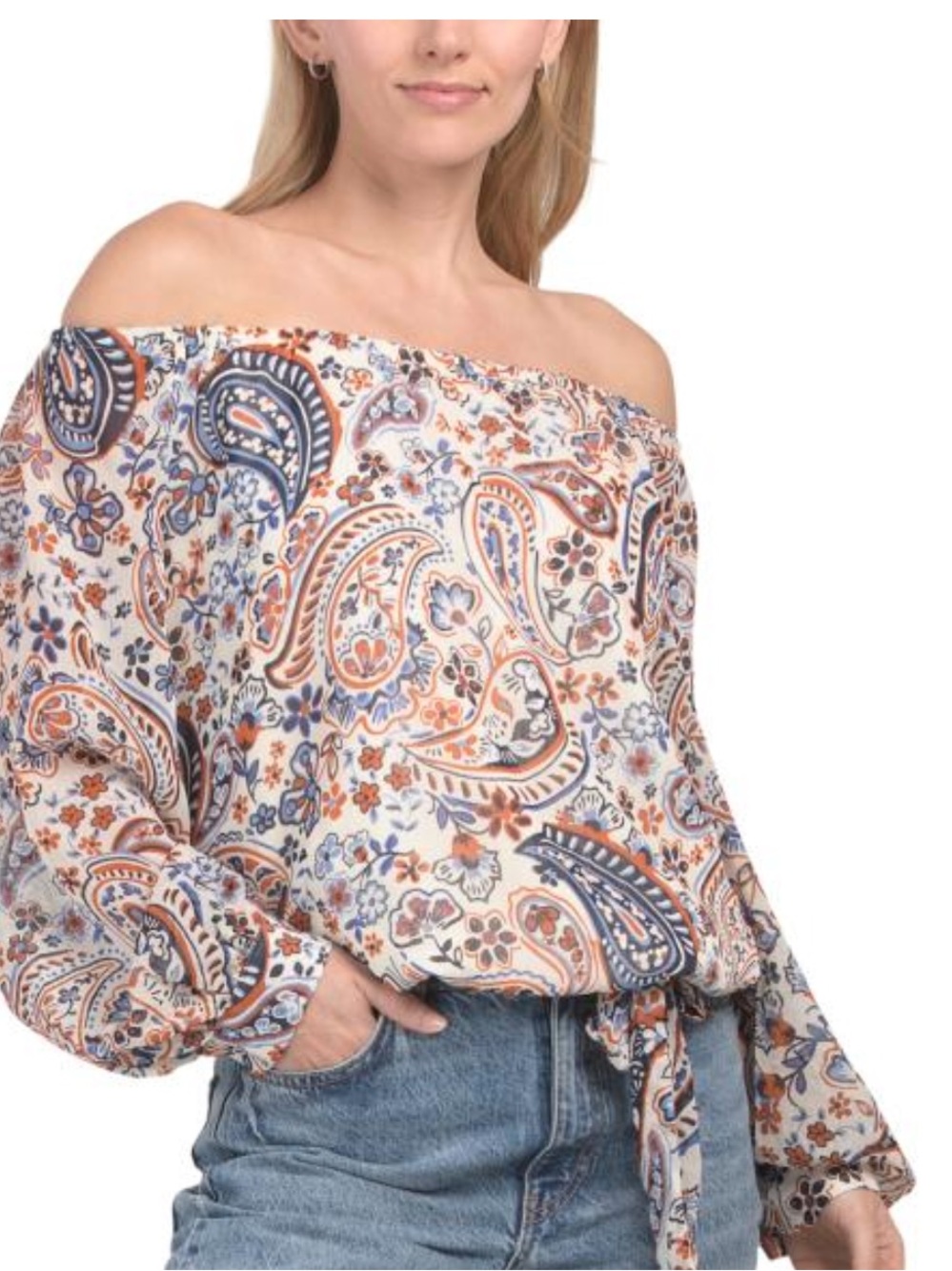 CECE Off Shoulder Tie Bottom Top